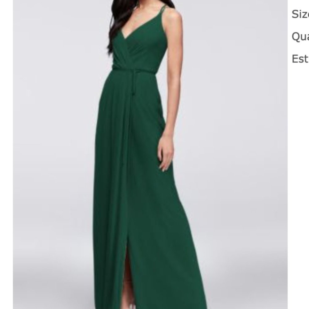 David's Bridal Double-Strap Long Georgette Bridesmaid Wrap Dress